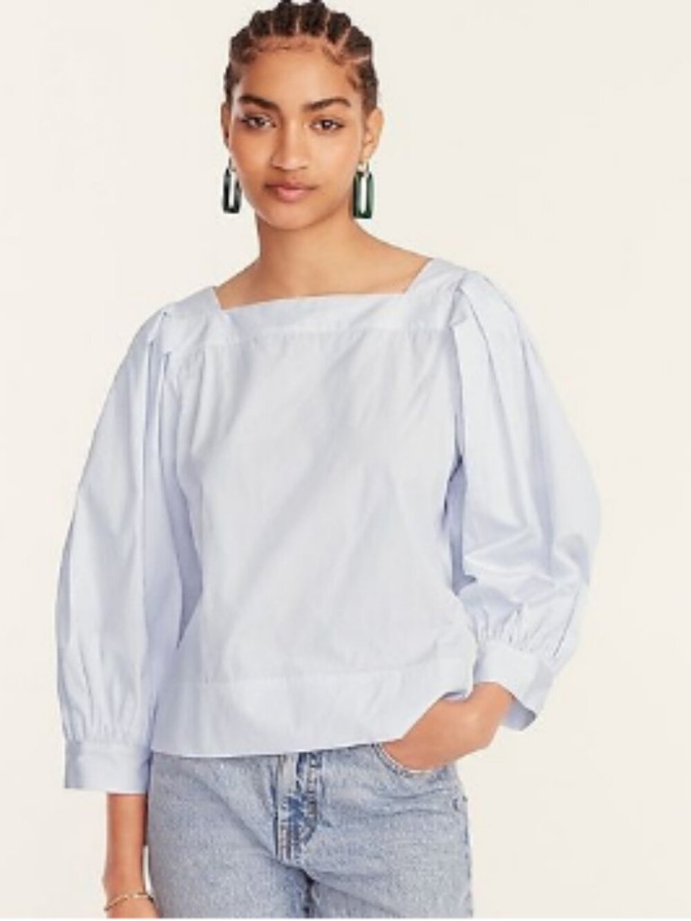 J. Crew Light Blue Square Neck Puff Sleeve Blouse